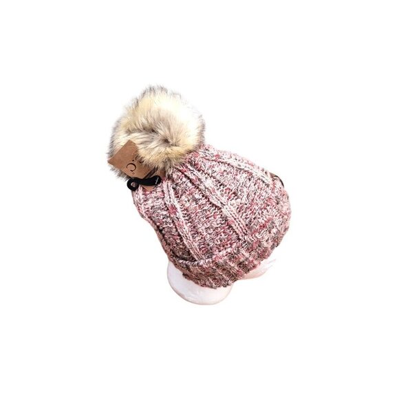 C.C. Beanie Pom Pom Hat - Rose Knit - Faux Fur Pom - Unisex Winter Accessory - Picture 2 of 10
